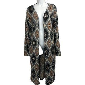 Entro Womens Large Open Front Long Sleeve Aztec Cardigan Long Line